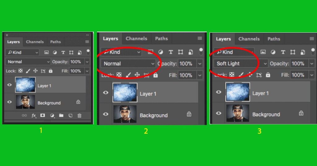 Blending modes for layers that create in photoshop